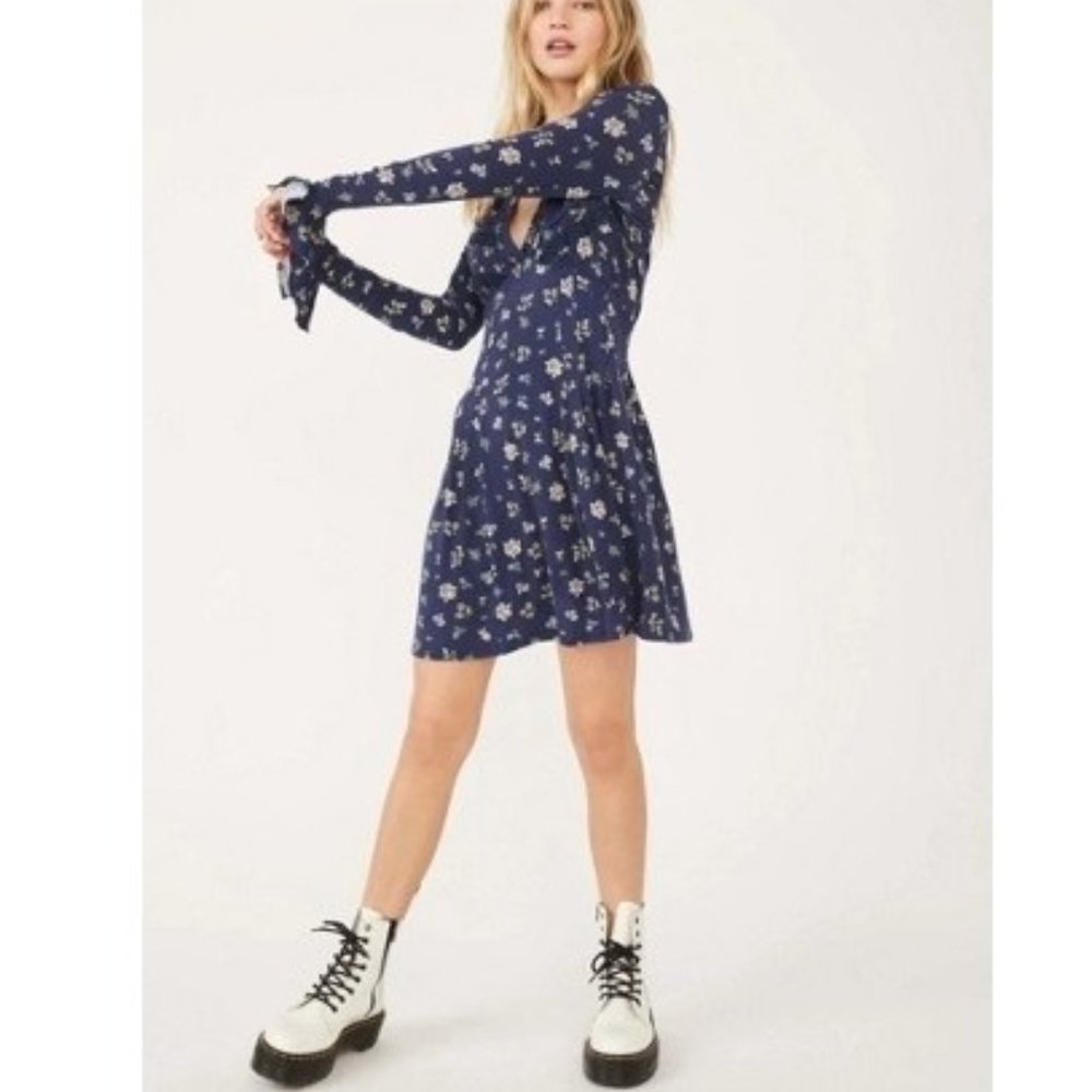 FREE PEOPLE Good Days Mini Dress in Navy NWT - Picture 2 of 5
